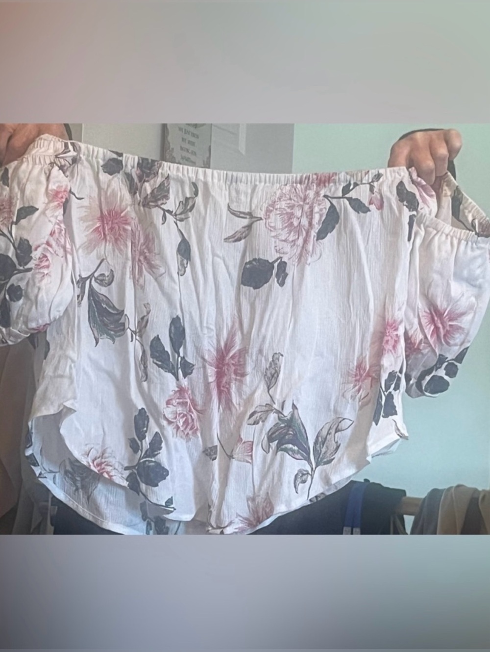 Urban Outfitters Off-Shoulder Floral Top in Cream and Pink